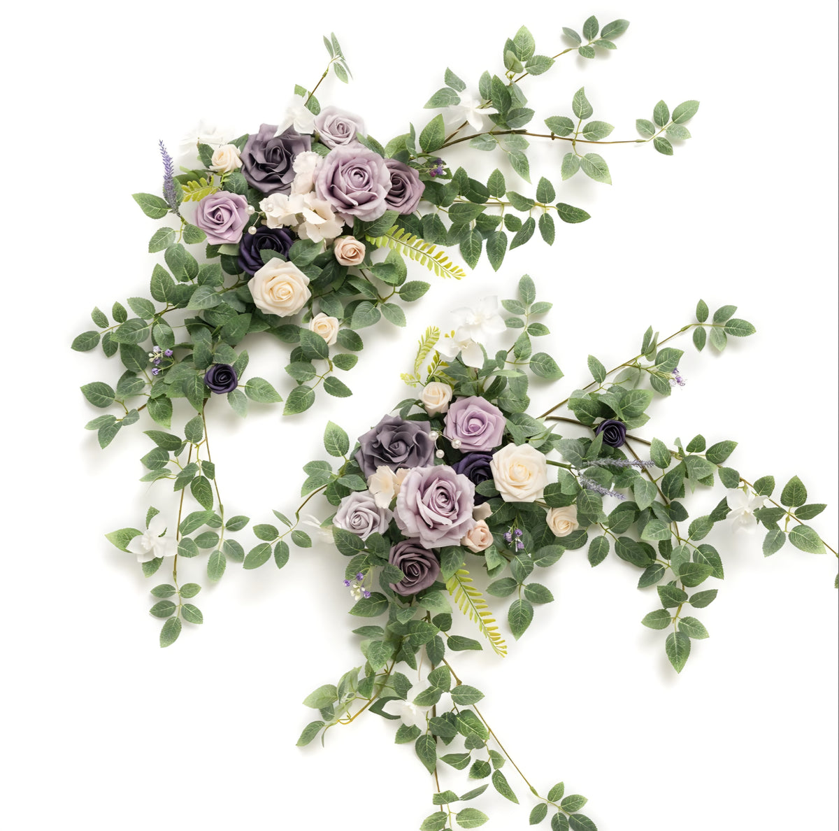Ling's moment 2PCS Artificial Floral Swags Centerpieces Wedding Flower Purple Rose Garland Greenery Arrangements