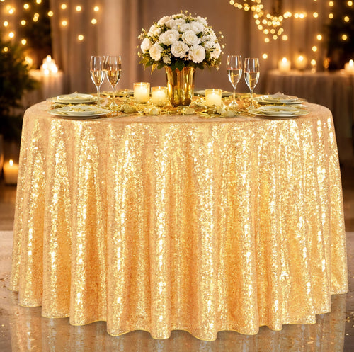 B-COOL Gold Sequin Tablecloth 120" Round
