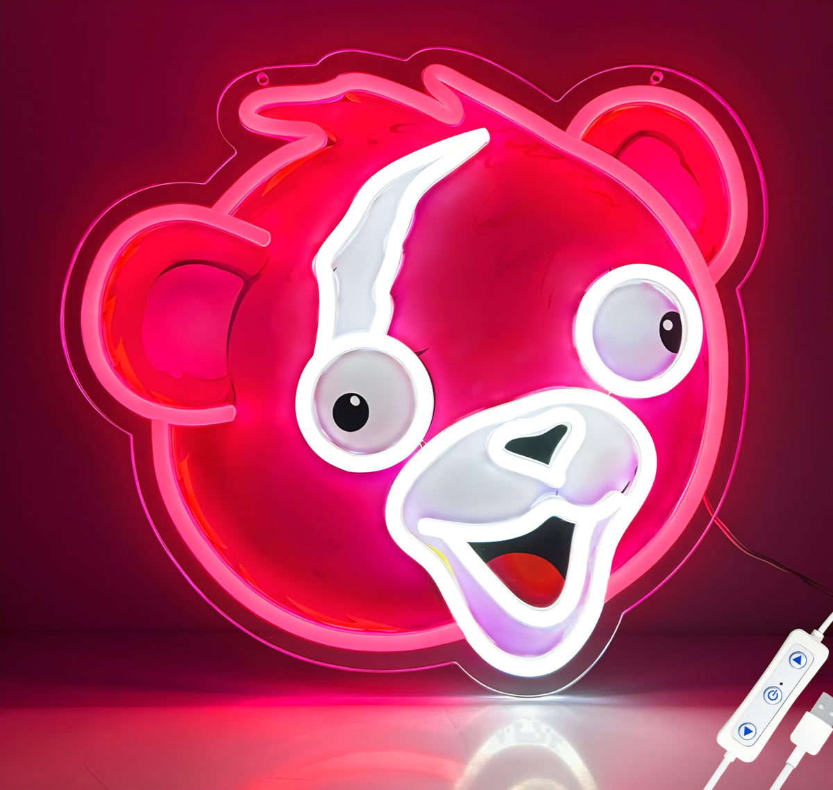 Fortnite Cuddle Team Leader Neon Sign, Official Licensed Pink Bear LED Light
