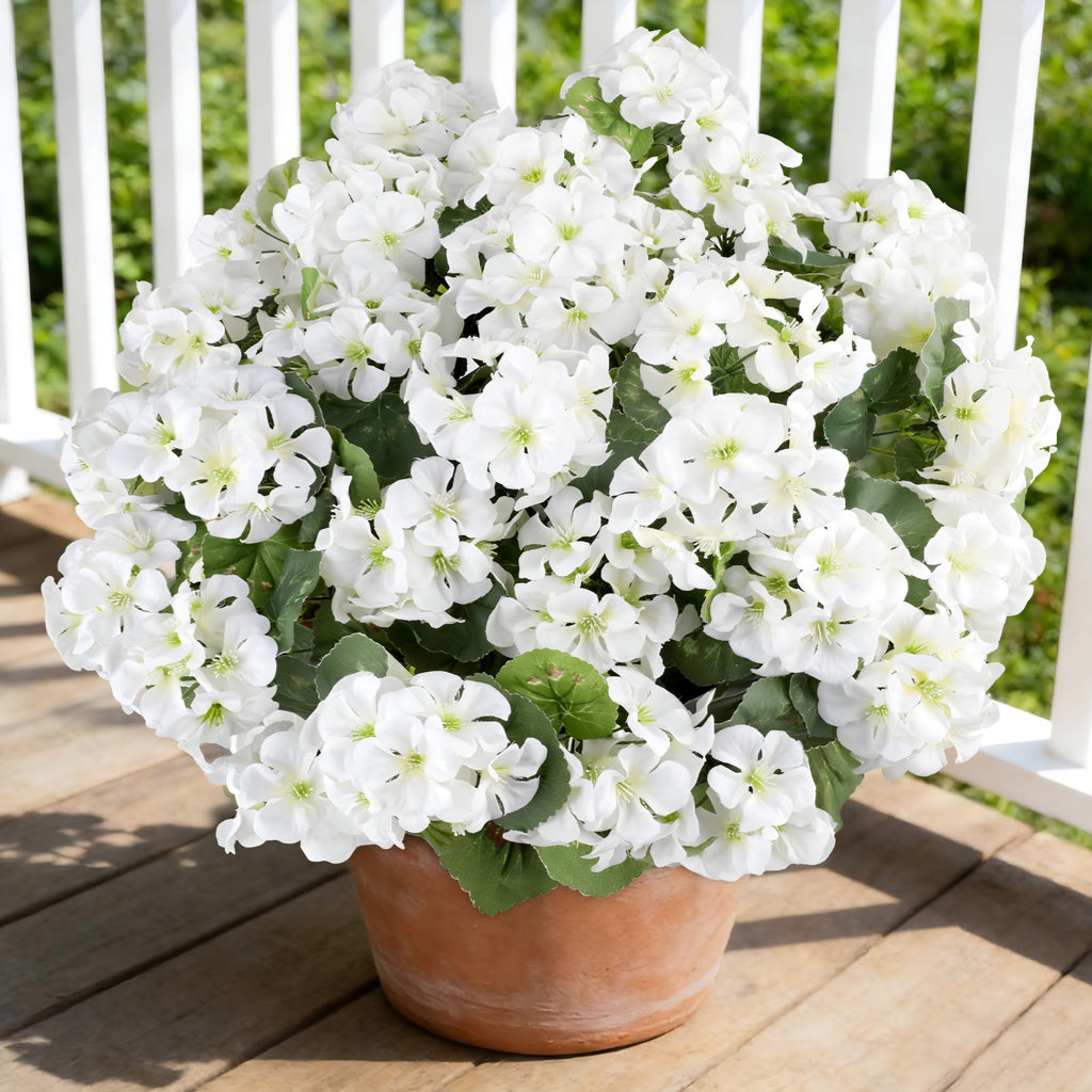 Artificial Geraniums Fake Flowers for Outdoors,12 PCS White Silk Faux Plant