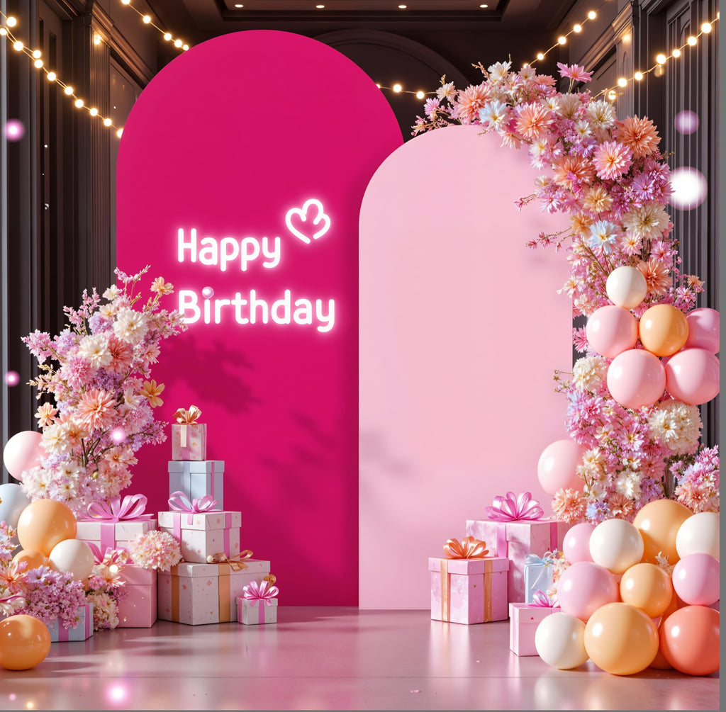 Pink and Hot Pink Arch Cover 2 Set - 7.2FT and 6FT Arch Backdrop Cover Spandex Fitted Wedding Arch Stand Covers