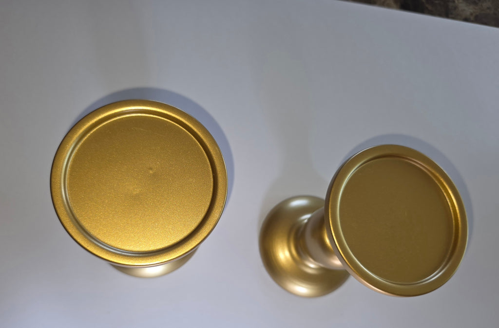 Set of 2 Gold Metal Pillar Candle Holders for 3 inches Dia Candle