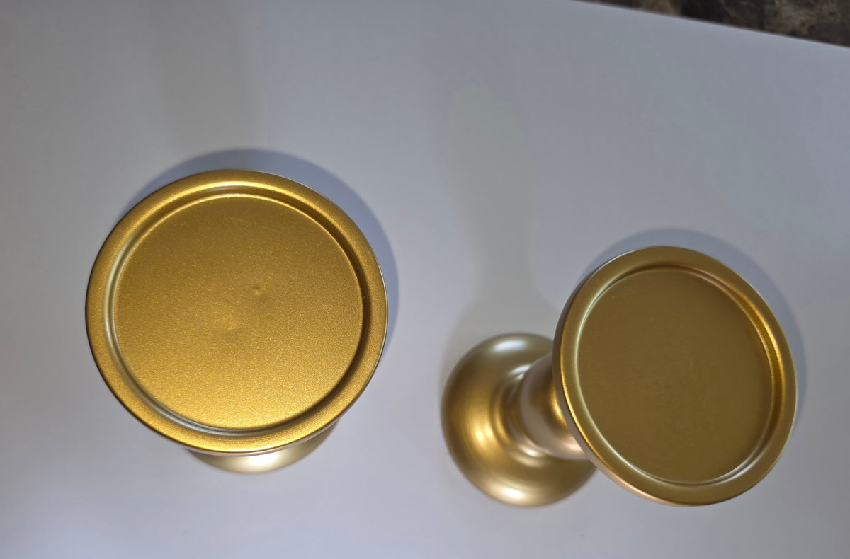 Set of 2 Gold Metal Pillar Candle Holders for 3 inches Dia Candle