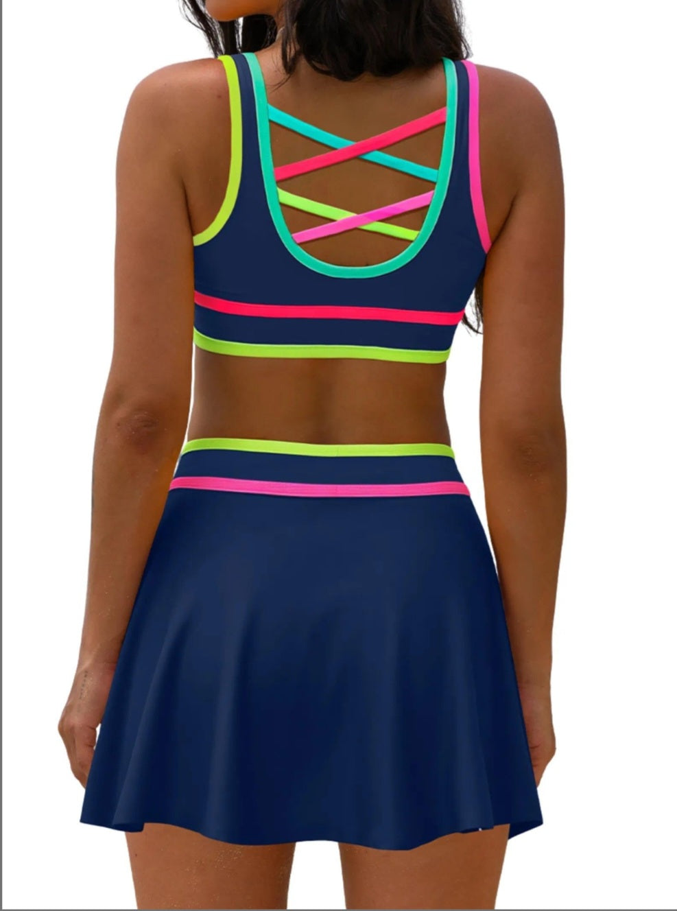 popvil 3 Piece Swimsuits Womens High Waisted Bikini Sets Neon Tummy Control Full Coverage Modest*