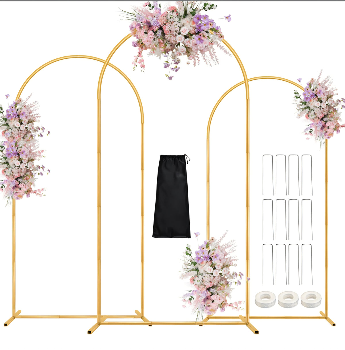 DEVISEFUN Arch Backdrop Stand Set of 3 (Gold)