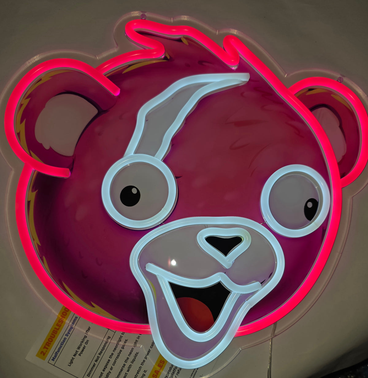 Fortnite Cuddle Team Leader Neon Sign, Official Licensed Pink Bear LED Light