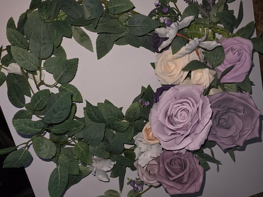 Ling's moment 2PCS Artificial Floral Swags Centerpieces Wedding Flower Purple Rose Garland Greenery Arrangements