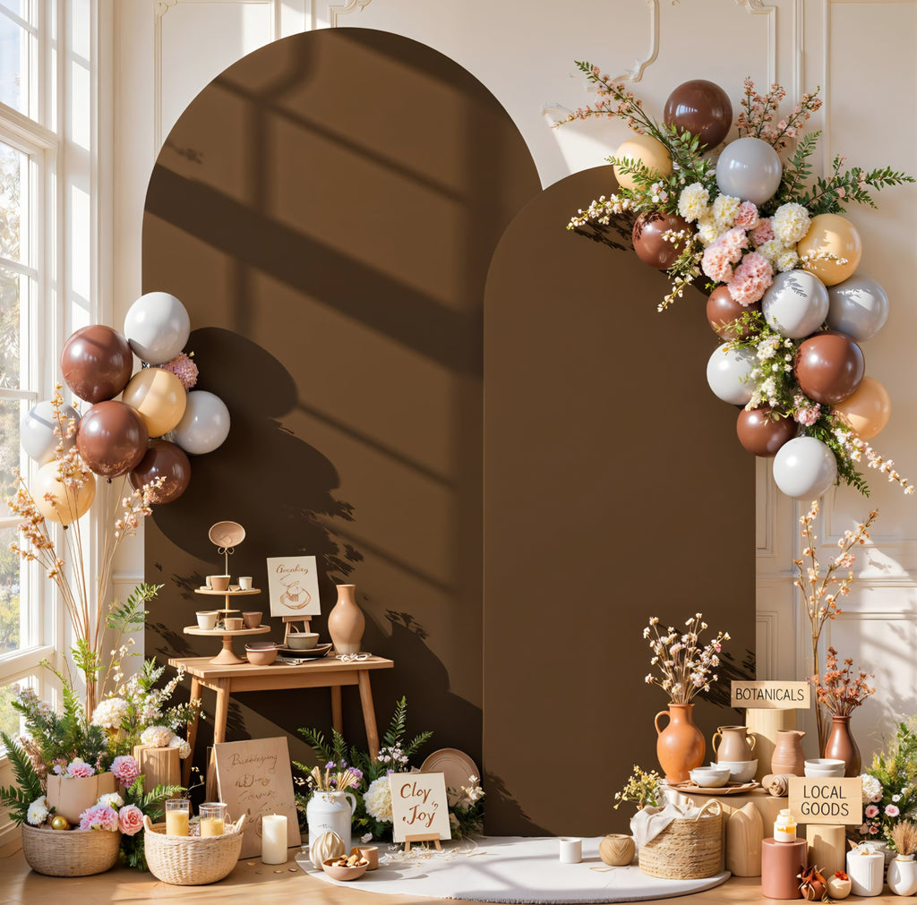 Brown Arch Backdrop Covers - 7.2FT, 6FT Spandex Fitted Wedding Arch Stand Covers Round Top Chiara Stretchy Arch Backdrop Cover