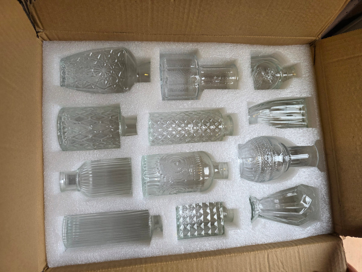 AmeLeis 12 Pcs Glass Bud Vase Set, Clear