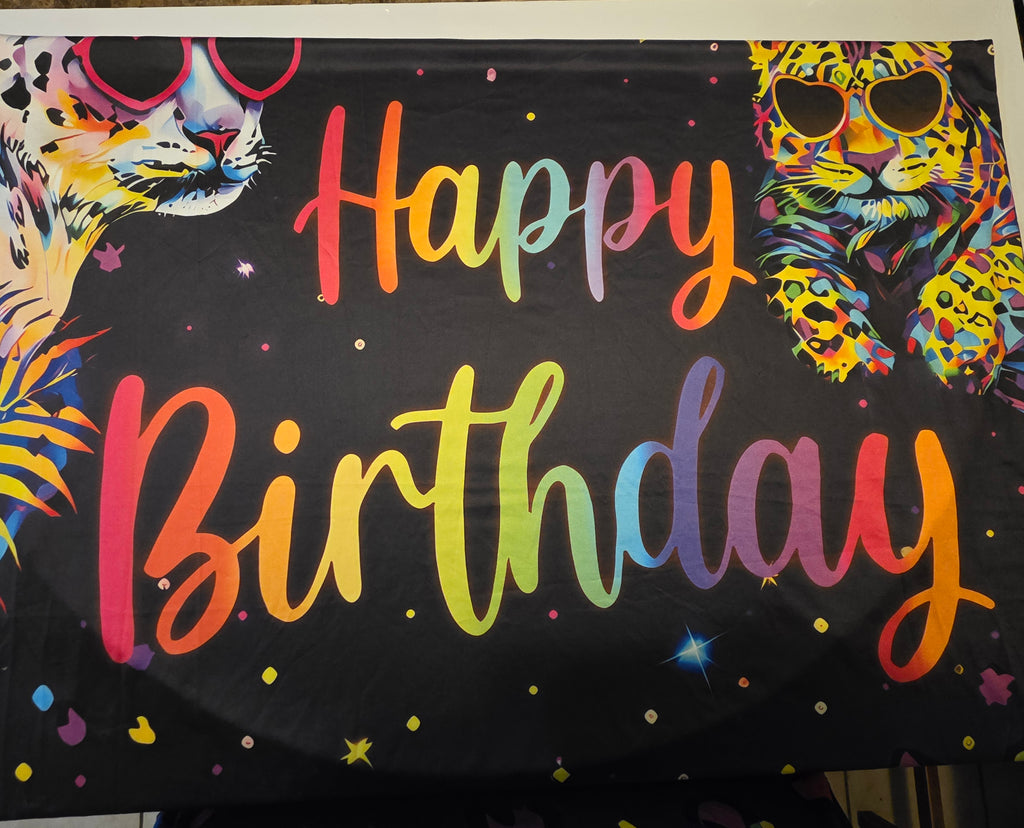 Tarndom Neon Rainbow Leopard Birthday Arch Backdrop Cover, 6ft Spandex