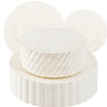 U-QE 100 Piece Ivory Scalloped Plastic Plates for Party - Plastic Plates Disposable Heavy Duty