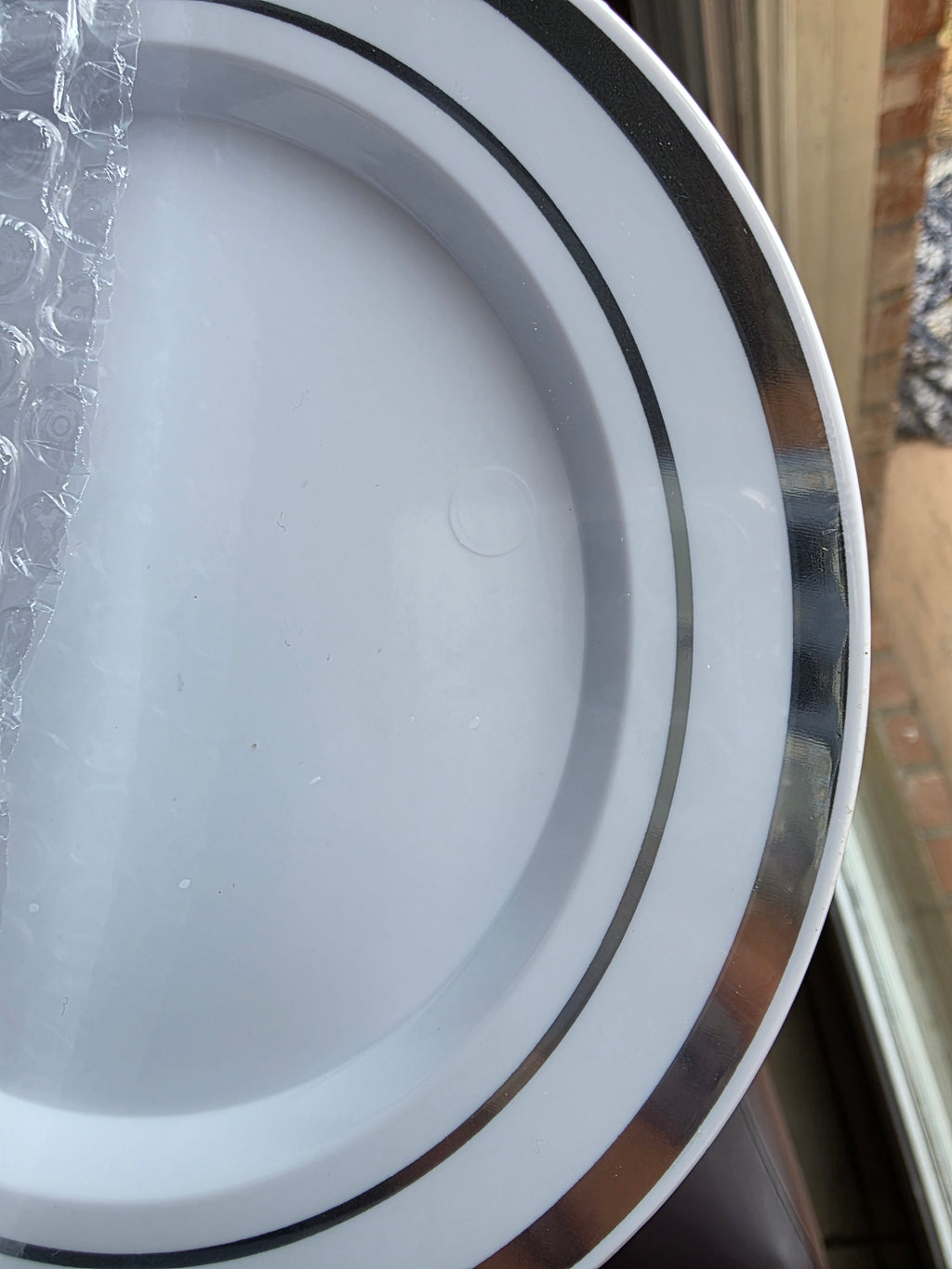 BESTSTAR White Disposable Plastic Plates with Silver Rim
