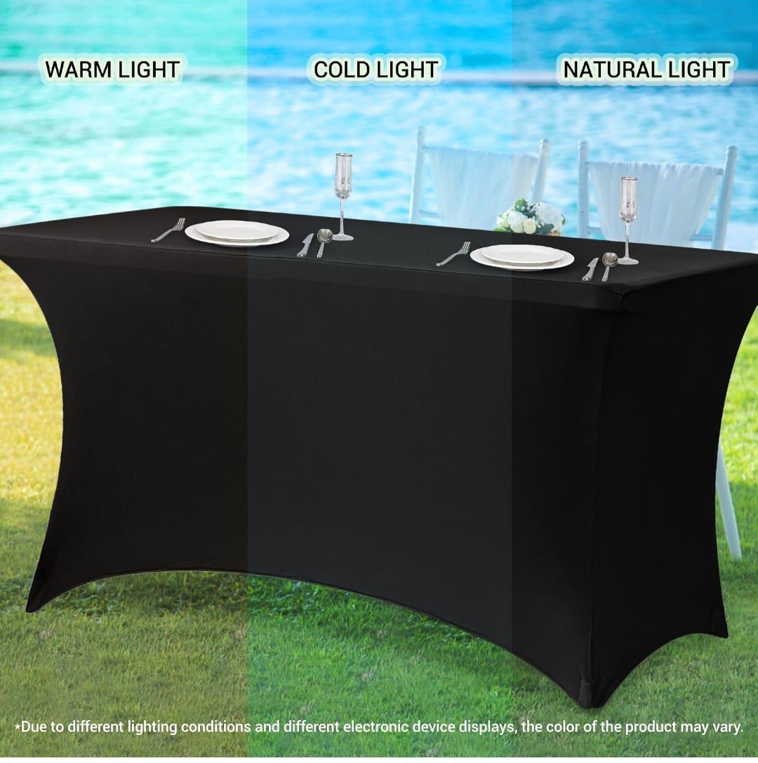 Obstal 6ft Stretch Black Spandex Table Cloth for Standard Folding Tables - 2 Pack Universal*