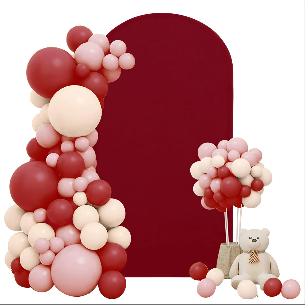7.2FT Spandex Fitted Wedding Arch Cover Round Top Stand Covers Double-Side Chiara Cover Backdrop Cover(Burgundy)