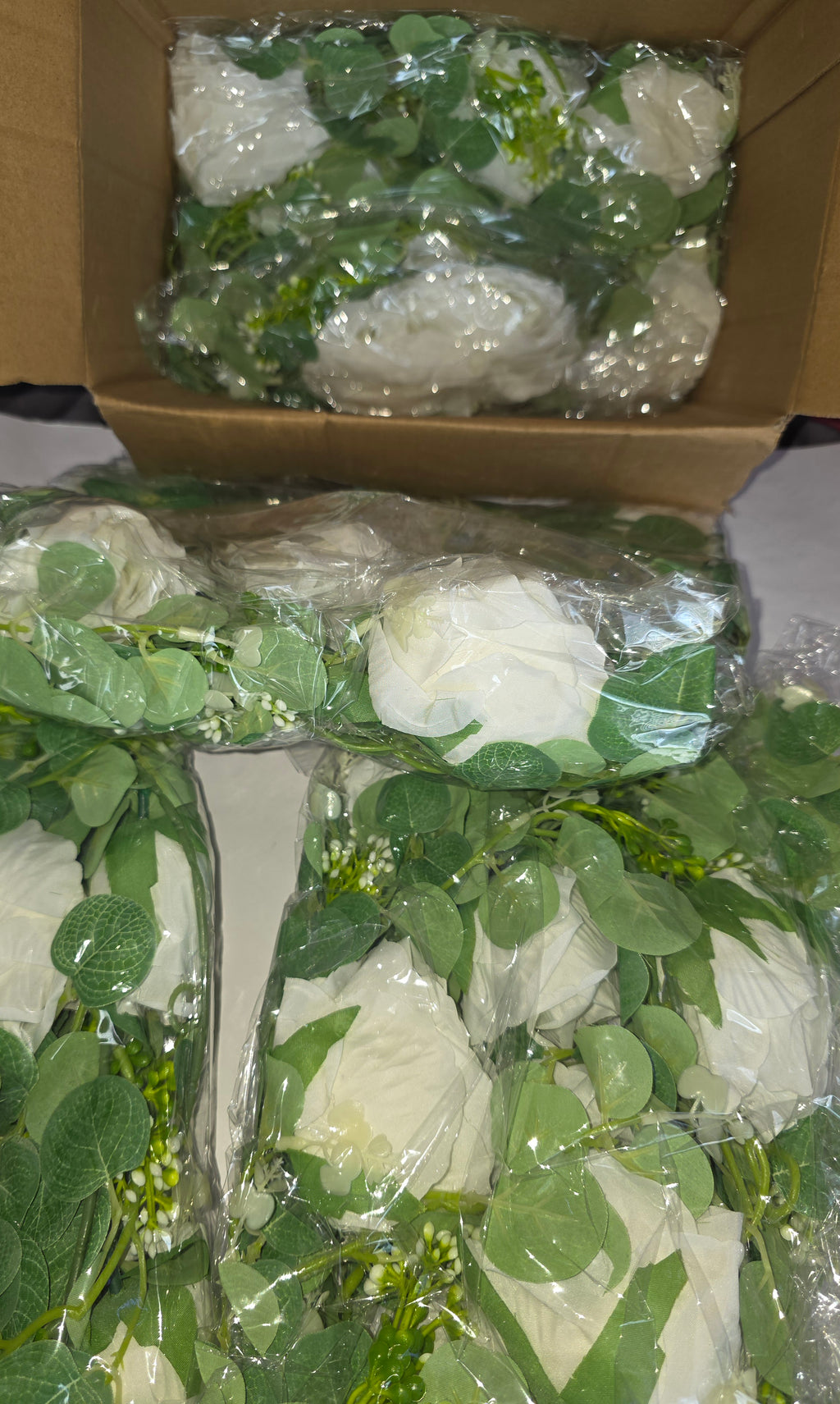 Dolicer 4Pcs 26Ft Artificial Eucalyptus Garlands with Flowers - 8 Roses, Faux Floral Greenery *