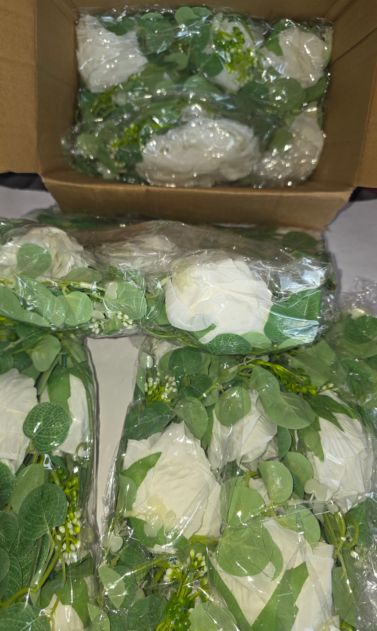 Dolicer 4Pcs 26Ft Artificial Eucalyptus Garlands with Flowers - 8 Roses, Faux Floral Greenery *