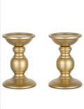 Set of 2 Gold Metal Pillar Candle Holders for 3 inches Dia Candle