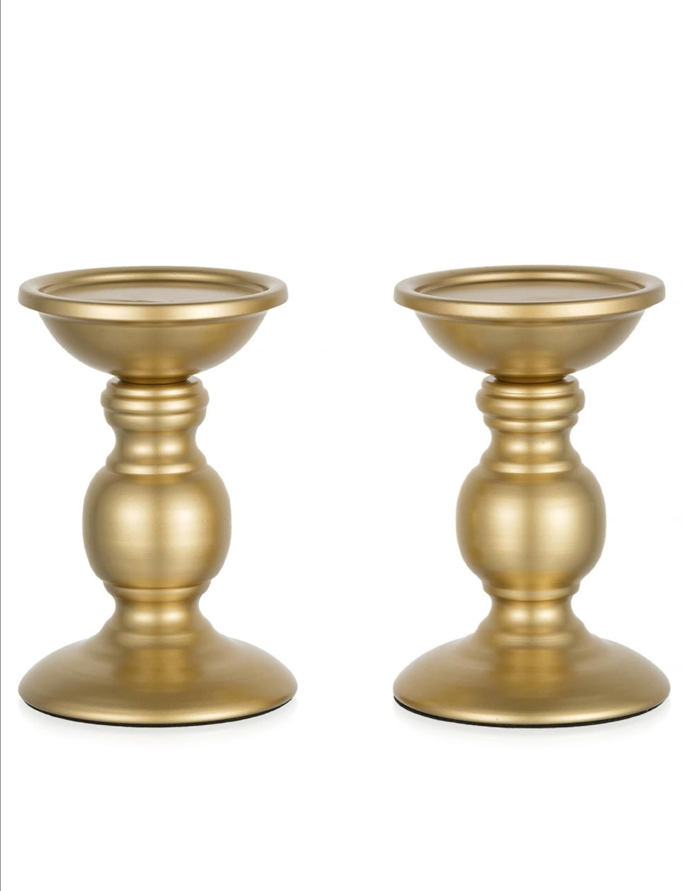 Set of 2 Gold Metal Pillar Candle Holders for 3 inches Dia Candle