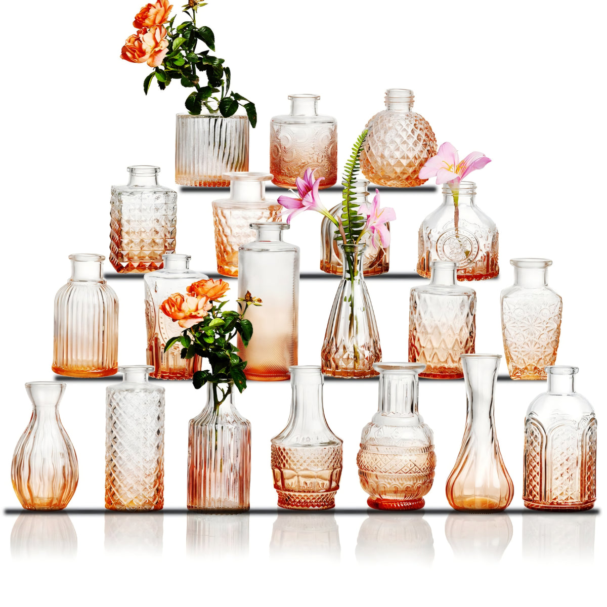 Glass Vase Set of 20 - Small Vases for Flowers in Bulk