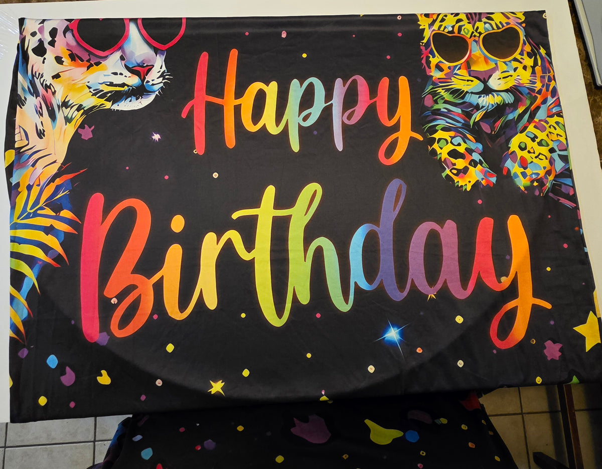 Tarndom Neon Rainbow Leopard Birthday Arch Backdrop Cover, 6ft Spandex
