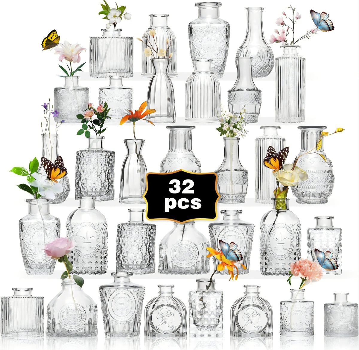 Anquephd Glass Bud Vase Set of 32PCS Wedding Centerpieces for Tables
