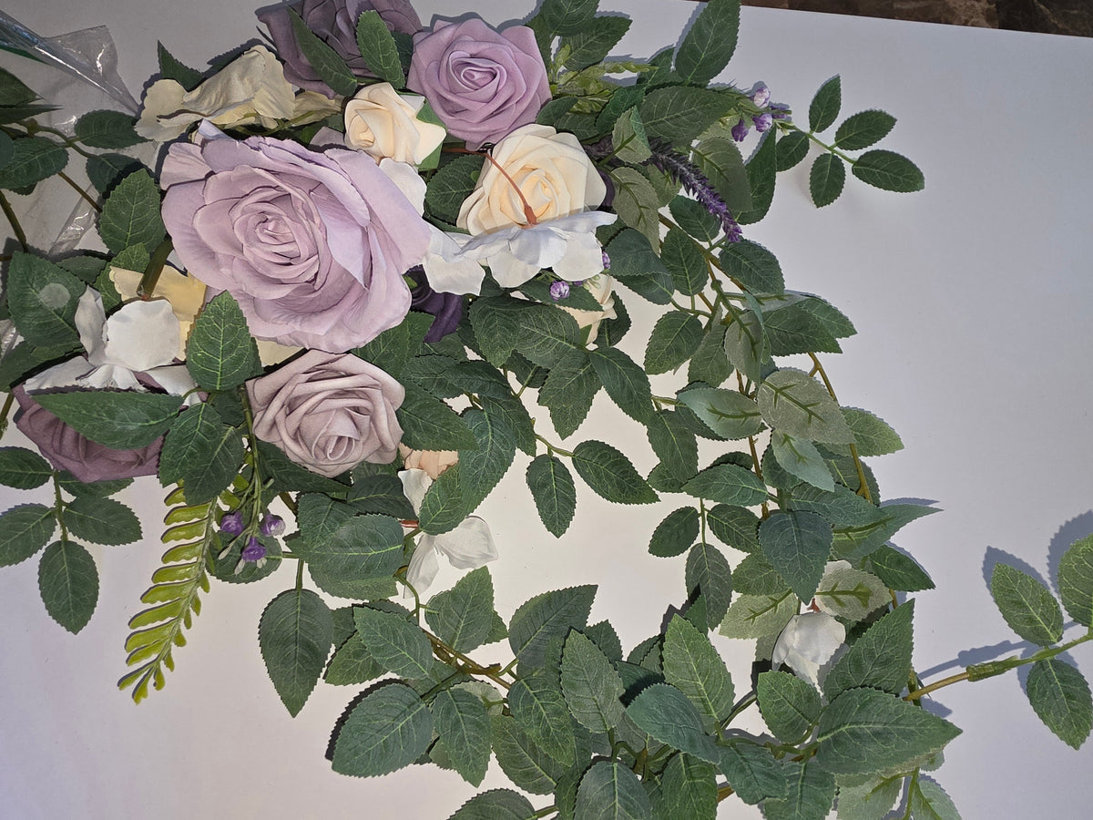 Ling's moment 2PCS Artificial Floral Swags Centerpieces Wedding Flower Purple Rose Garland Greenery Arrangements