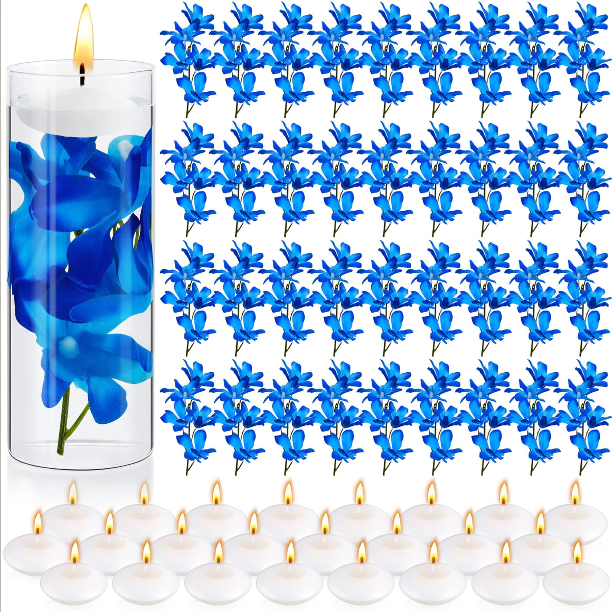 Hanaive 42 Pcs Artificial Flowers and Floating Candles Set