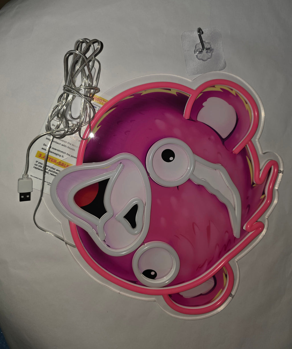 Fortnite Cuddle Team Leader Neon Sign, Official Licensed Pink Bear LED Light