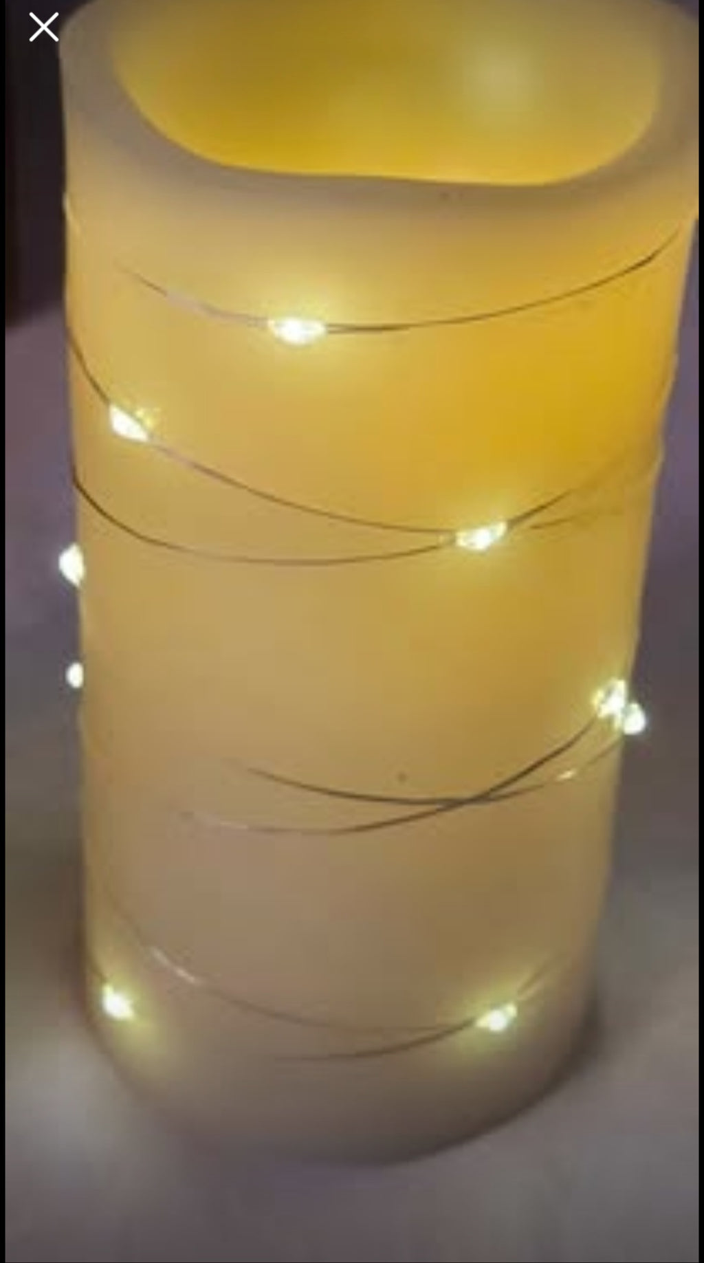 Ivory Real Wax Pillar with Embedded String Lights LED Candles