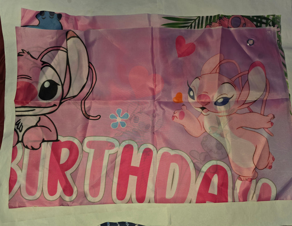 Pink Stitch Birthday Party Backdrop 5x3 Cute Pink Stitch Happy Birthday Background Photograph