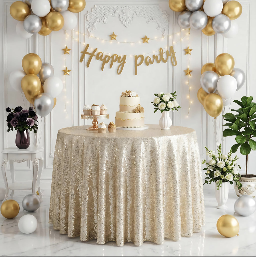 TCBESTO 132" Round Sequin Tablecloth