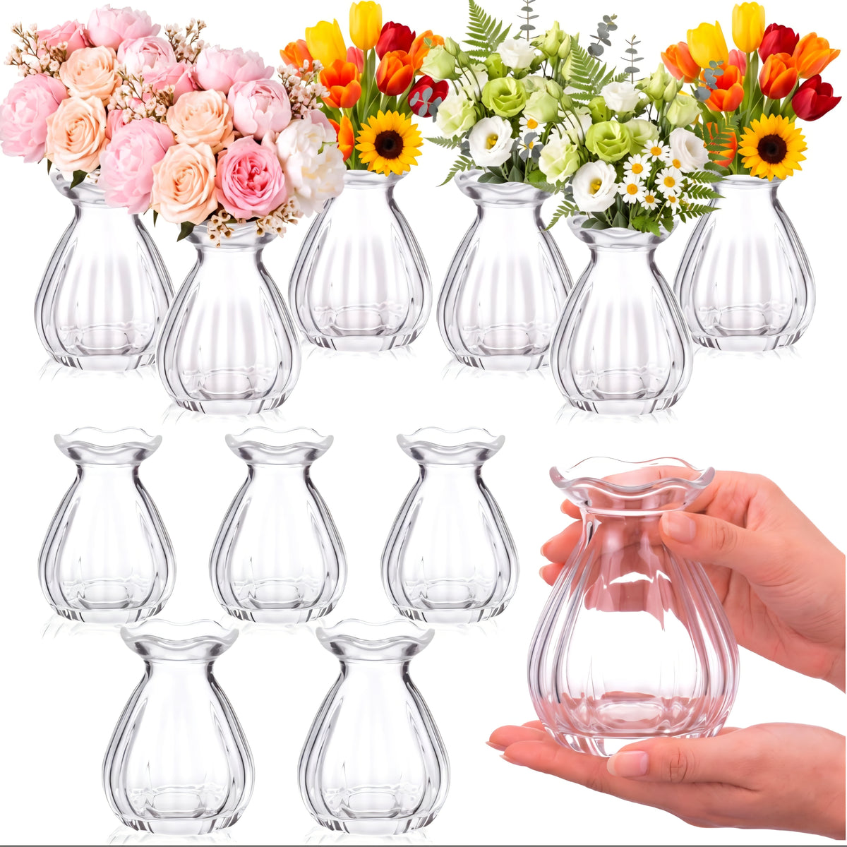 Ninehaoou 12-Piece 3.5-Inch Clear Glass Bud Vases