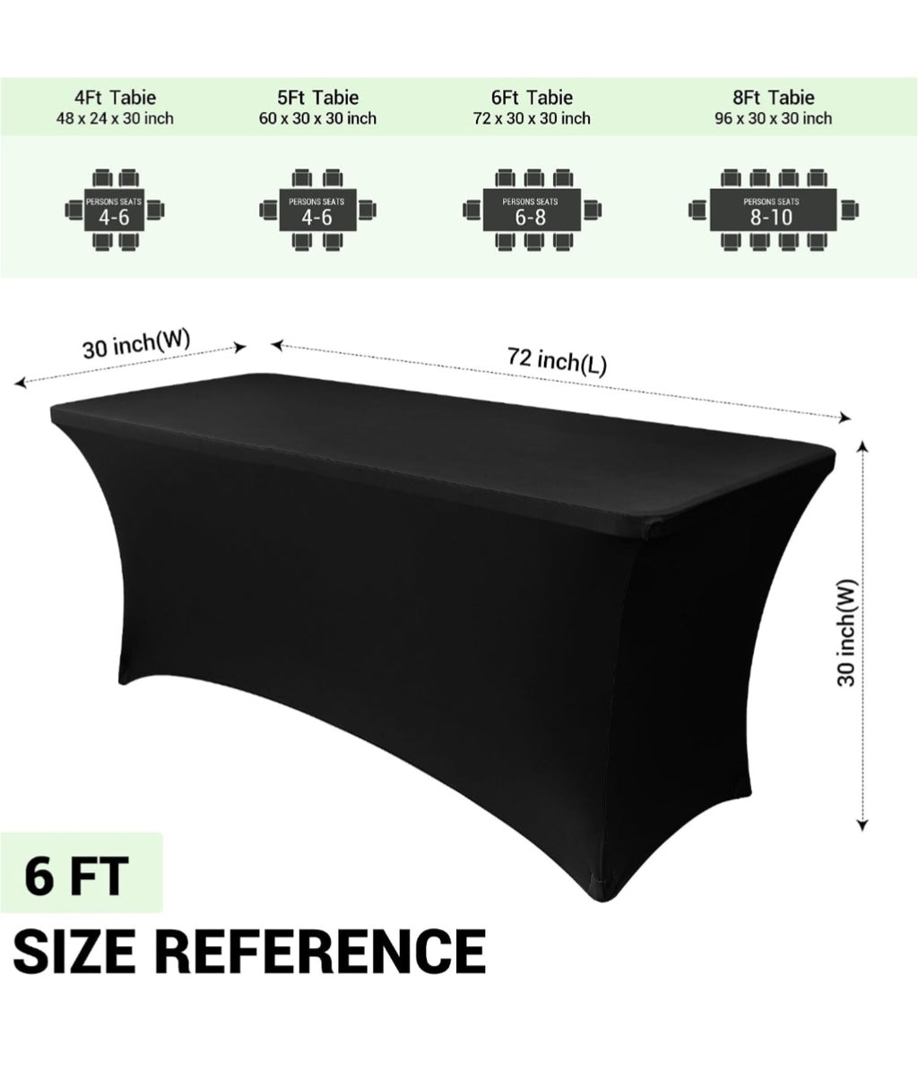Obstal 6ft Stretch Black Spandex Table Cloth for Standard Folding Tables - 2 Pack Universal*