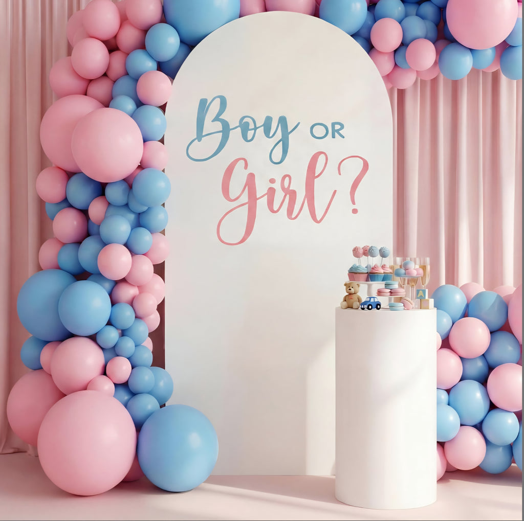 Moukeren Blue Pink Boy or Girl Gender Reveal Arch Decoration Backdrop Cover 6.6 ft Boy or Girl