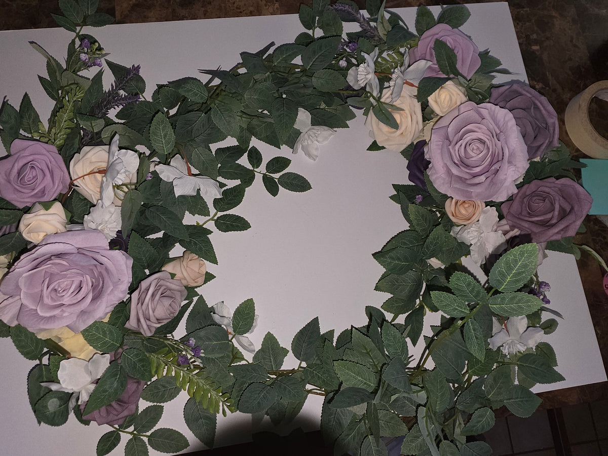 Ling's moment 2PCS Artificial Floral Swags Centerpieces Wedding Flower Purple Rose Garland Greenery Arrangements