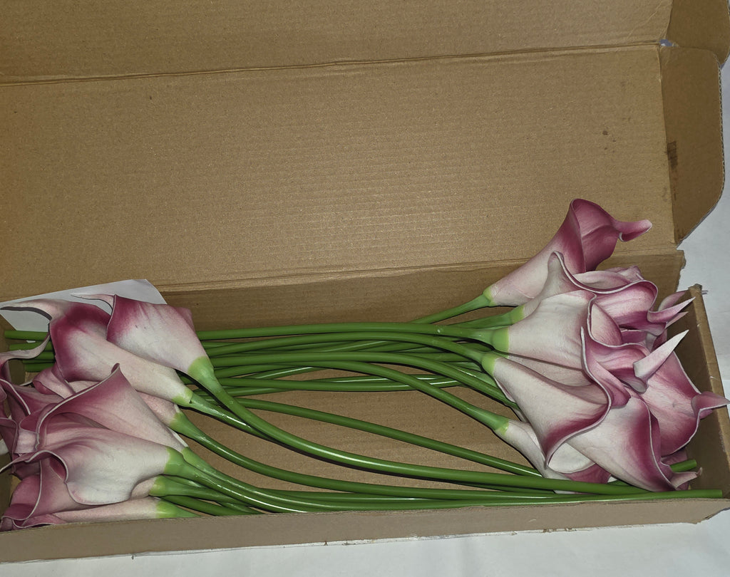 Pink Fake Calla Lily Flowers 24PCS Real Touch Pink Calla Lily Faux Flowers Arrangement for Home*