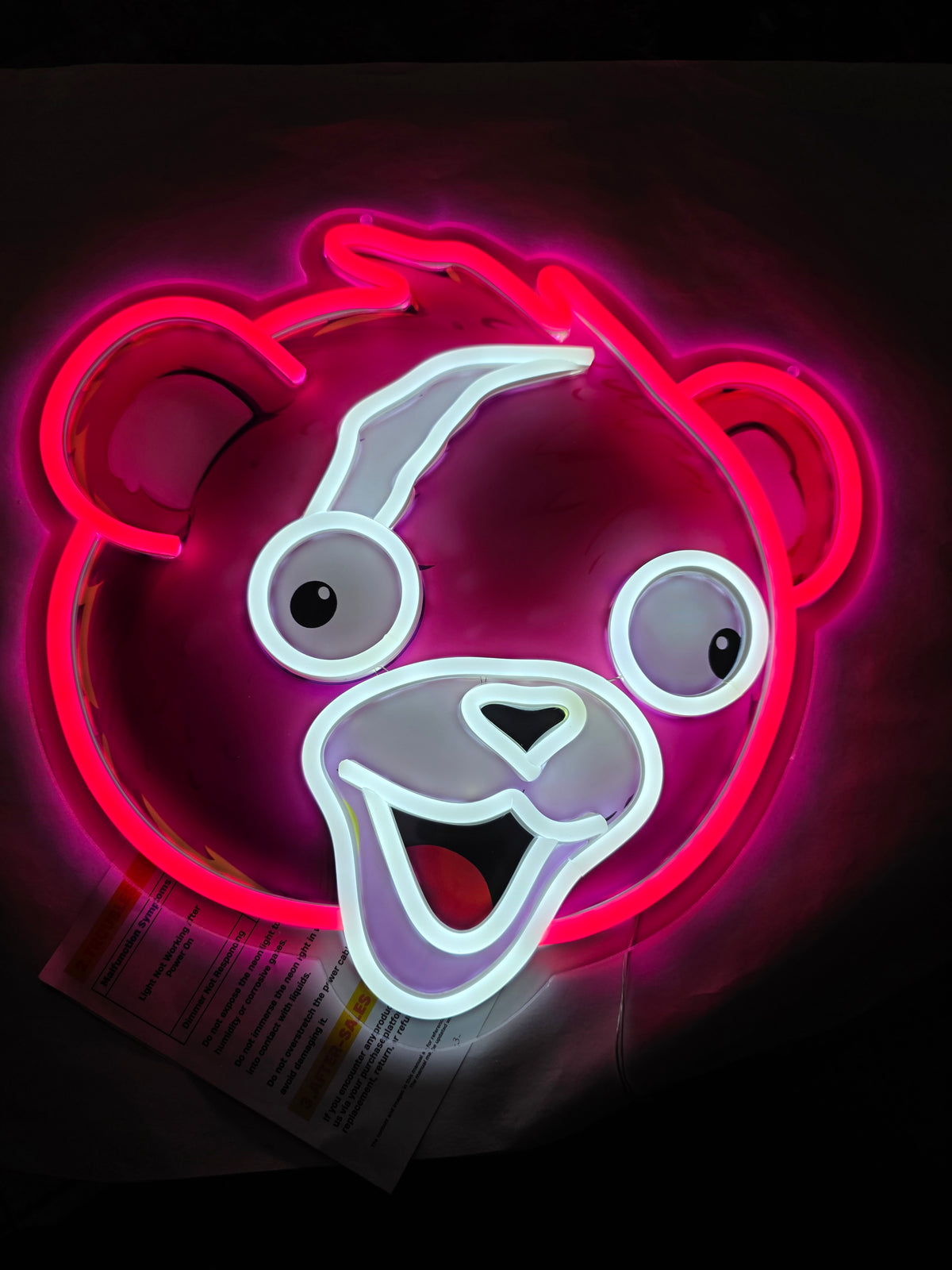 Fortnite Cuddle Team Leader Neon Sign, Official Licensed Pink Bear LED Light