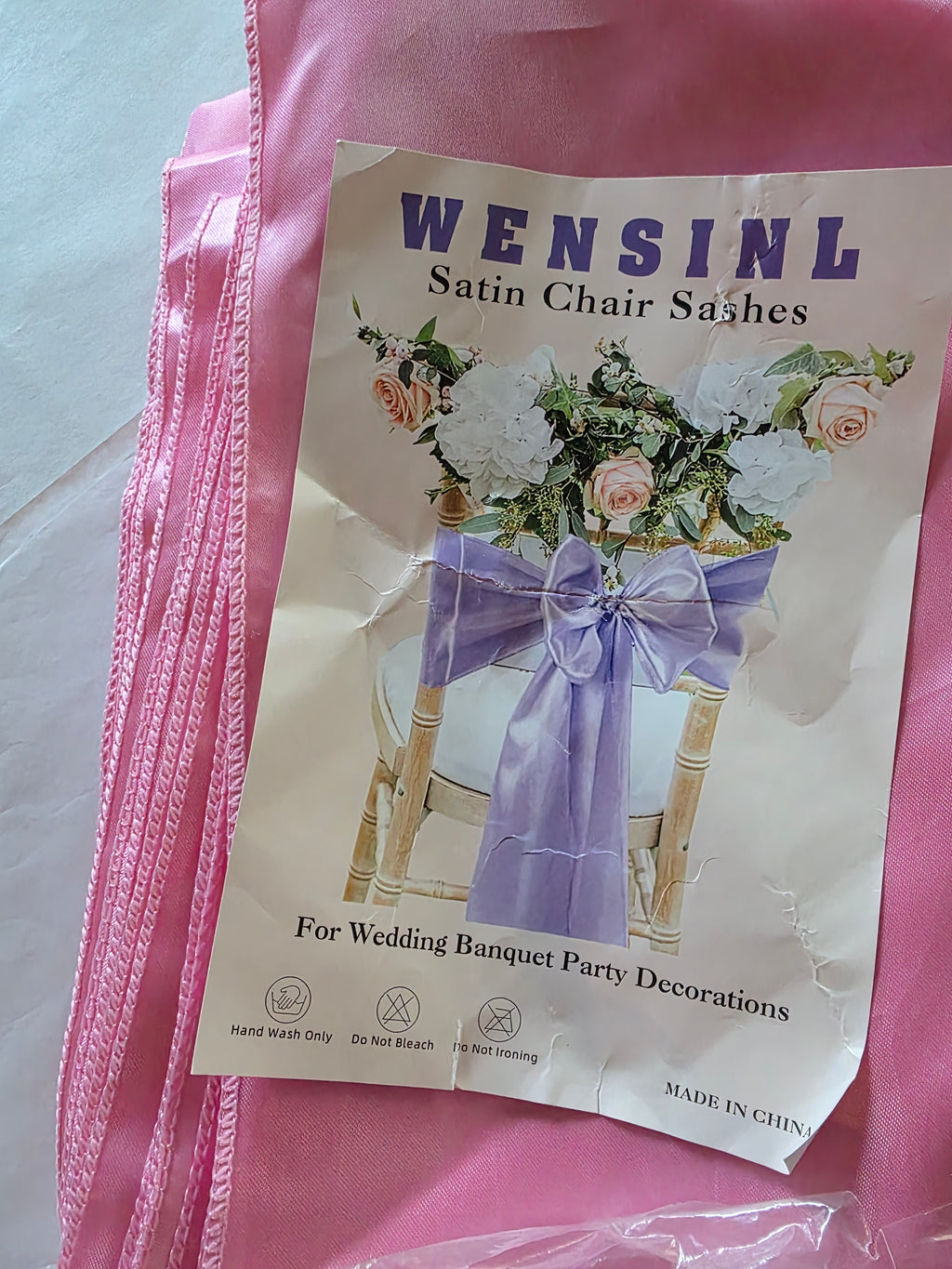 Pack of 50 Satin Pink Chair Sashes for Wedding Chair Bows 7x108 Inch Ribbons Fabric for Banquet Party