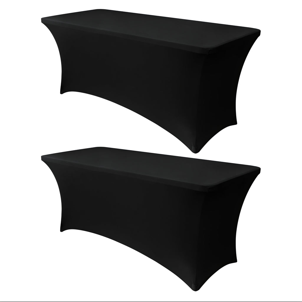 Obstal 6ft Stretch Black Spandex Table Cloth for Standard Folding Tables - 2 Pack Universal*