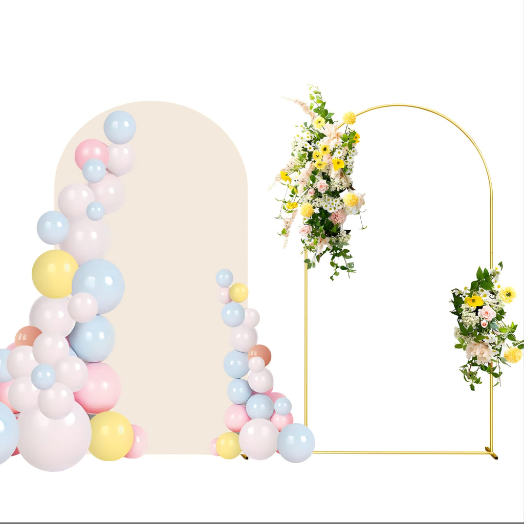 7.2FT Wedding Arch Backdrop Stand and Beige Arch Cover, Beige Spandex Fitted Backdrop Cover