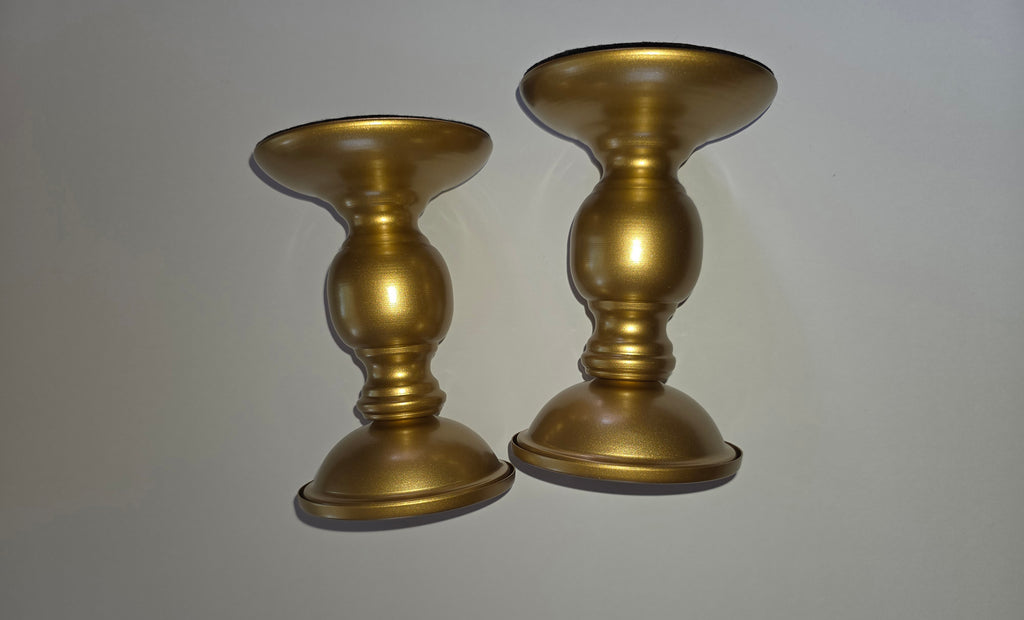 Set of 2 Gold Metal Pillar Candle Holders for 3 inches Dia Candle