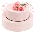 FLOWERCAT 100PCS Pink Plastic Plates - Heavy Duty Pink Party set Disposable serve for 50 guests
