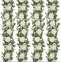 Dolicer 4Pcs 26Ft Artificial Eucalyptus Garlands with Flowers - 8 Roses, Faux Floral Greenery *