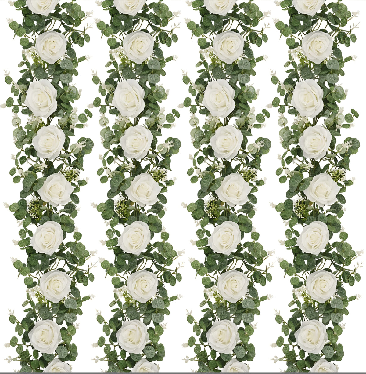 Dolicer 4Pcs 26Ft Artificial Eucalyptus Garlands with Flowers - 8 Roses, Faux Floral Greenery *