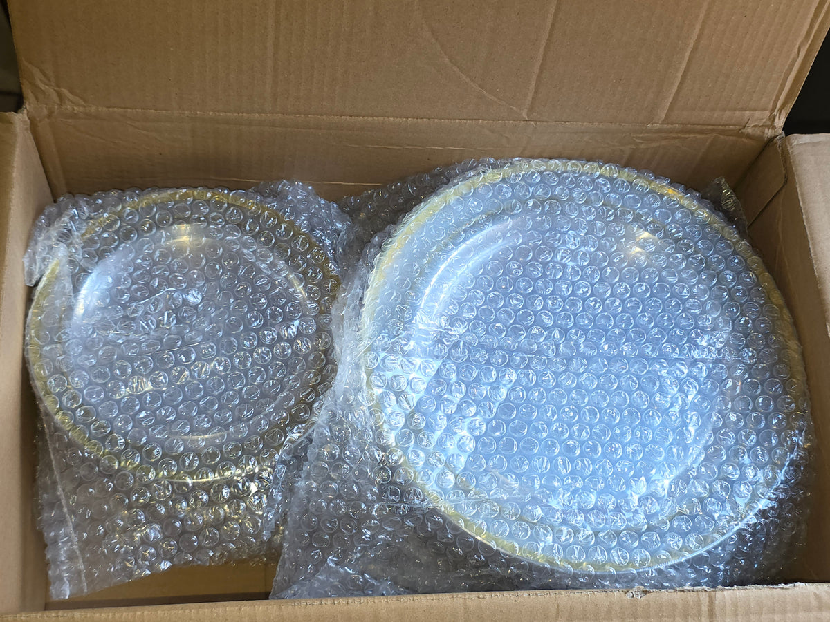 BESTVIP 200PCS Clear Gold Plastic Plates