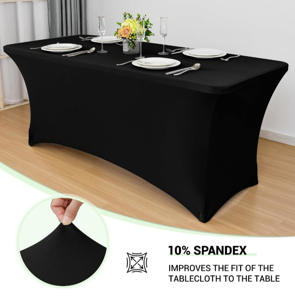 Obstal 6ft Stretch Black Spandex Table Cloth for Standard Folding Tables - 2 Pack Universal*