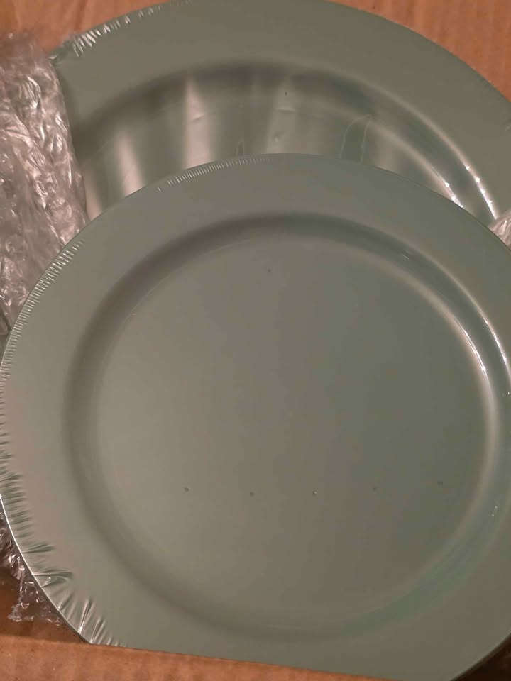 joy akkess 50PCS Sage Green Plastic Plates Disposable Green Plastic Plates **