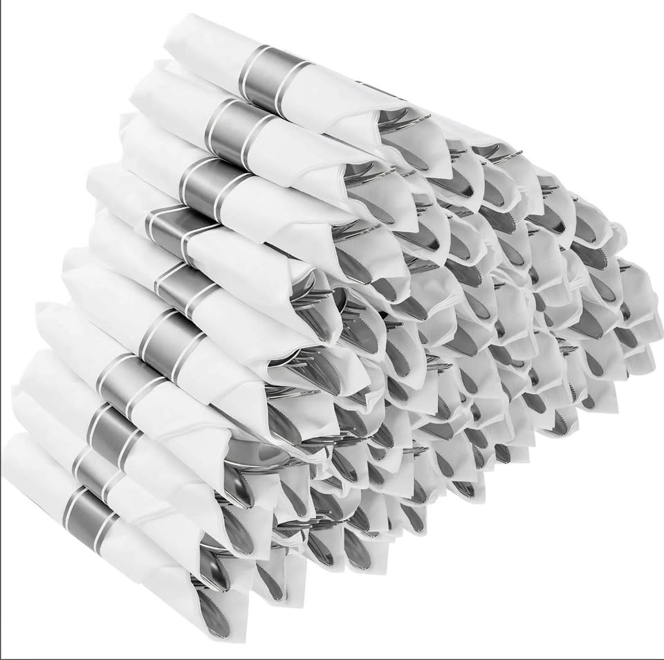 Goodluck 50 Pack Pre Rolled Silver Plastic Silverware **