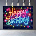 XIAONGYAER 7x5ft Neon Happy Birthday Photography Backdrops