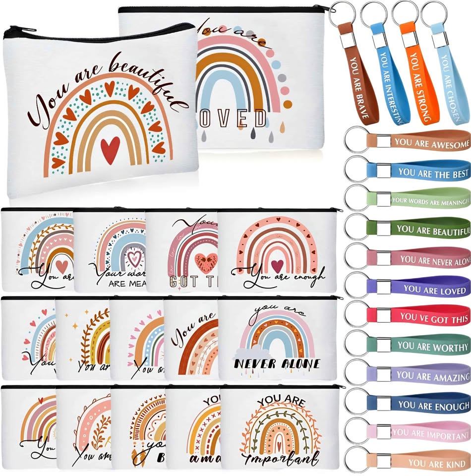 Hillban 32 Pcs Canvas Cosmetic Makeup Bag & Keychains **